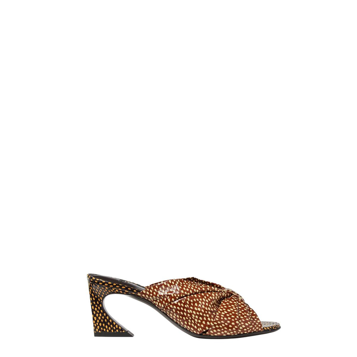 Brown printed leather high-heeled slides-FENDI-Verso