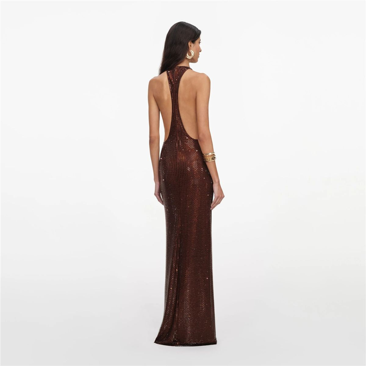 Brown Rhinestone Racer Back Maxi Dress-SELF-PORTRAIT-Verso