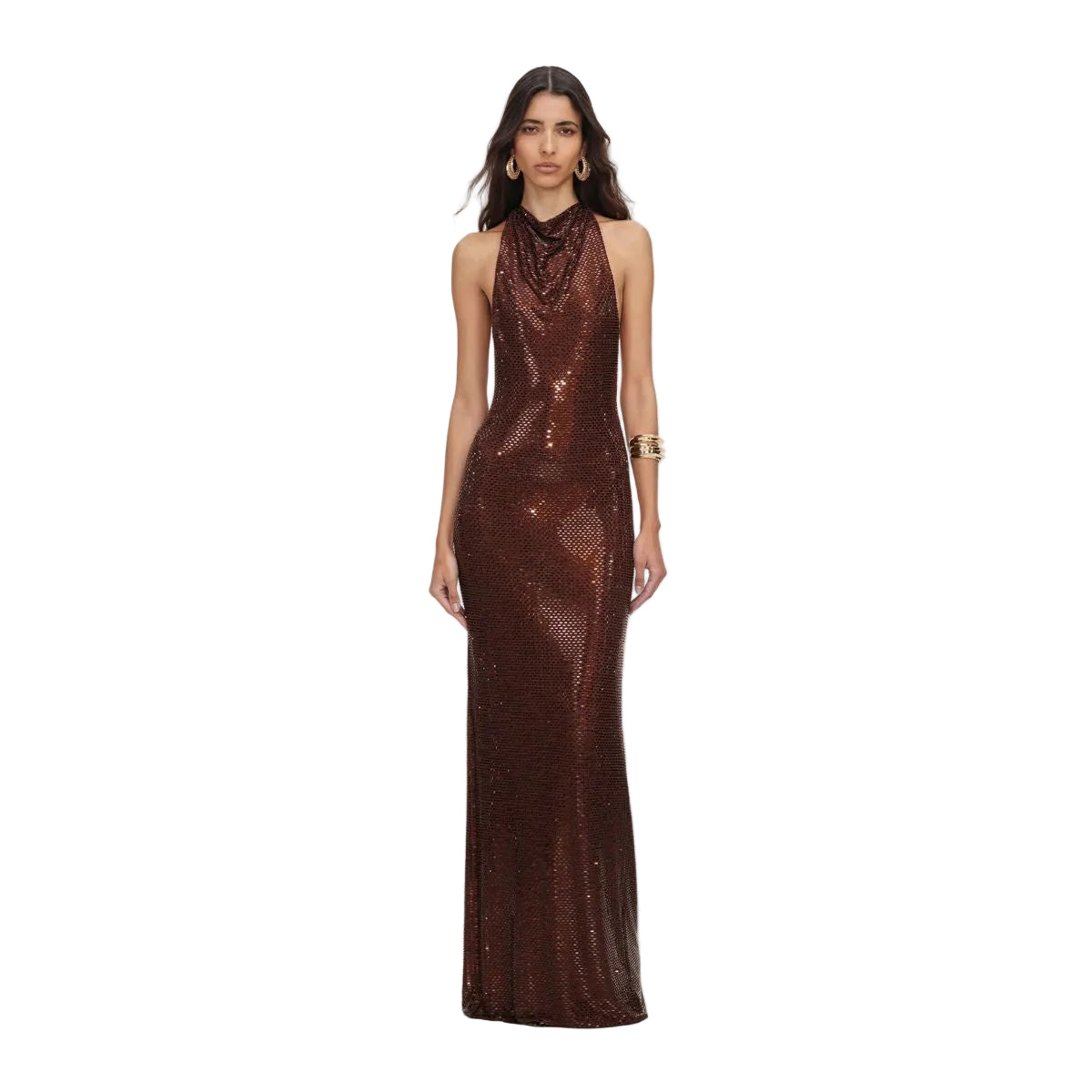 Brown Rhinestone Racer Back Maxi Dress-SELF-PORTRAIT-309661-2-Verso