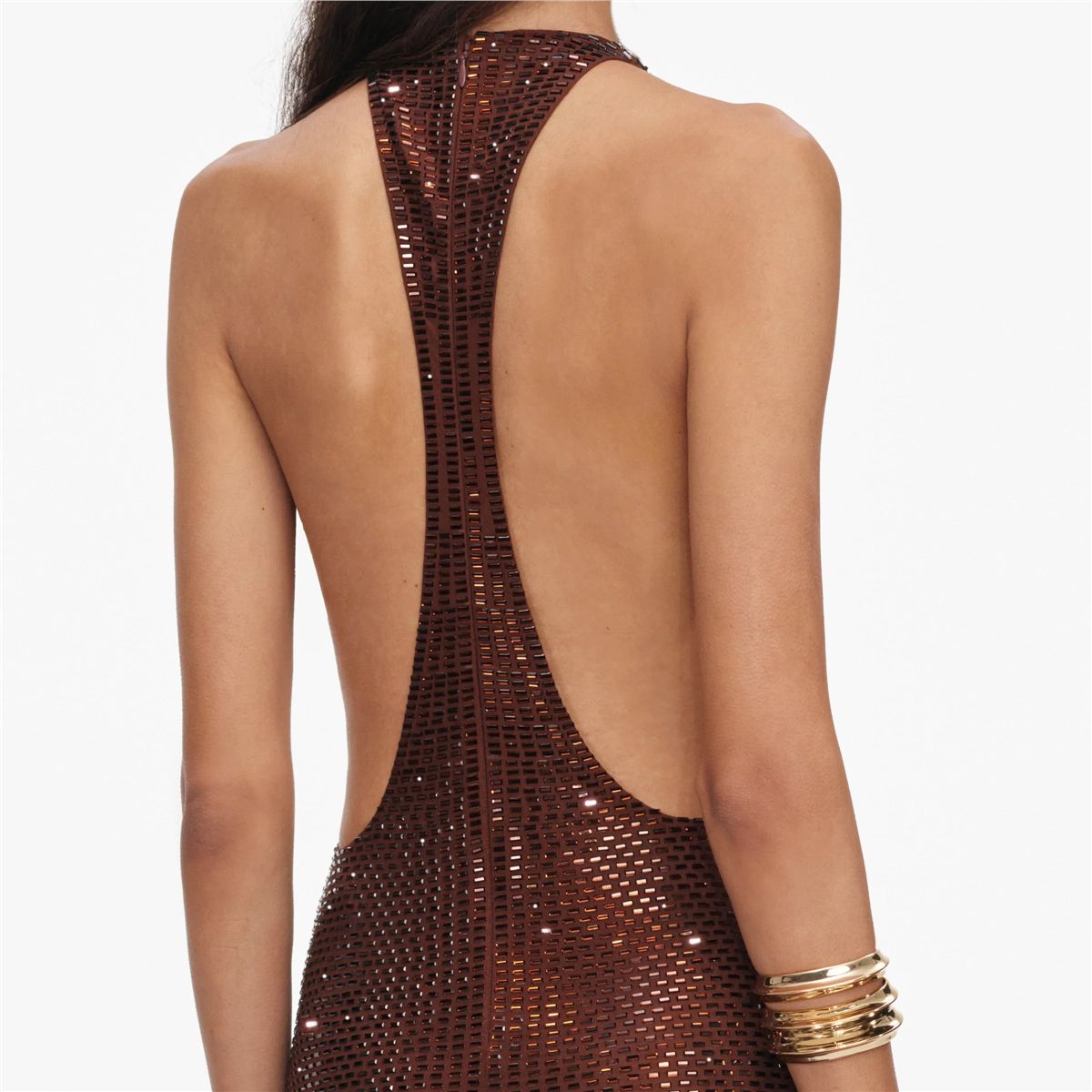 Brown Rhinestone Racer Back Maxi Dress-SELF-PORTRAIT-Verso