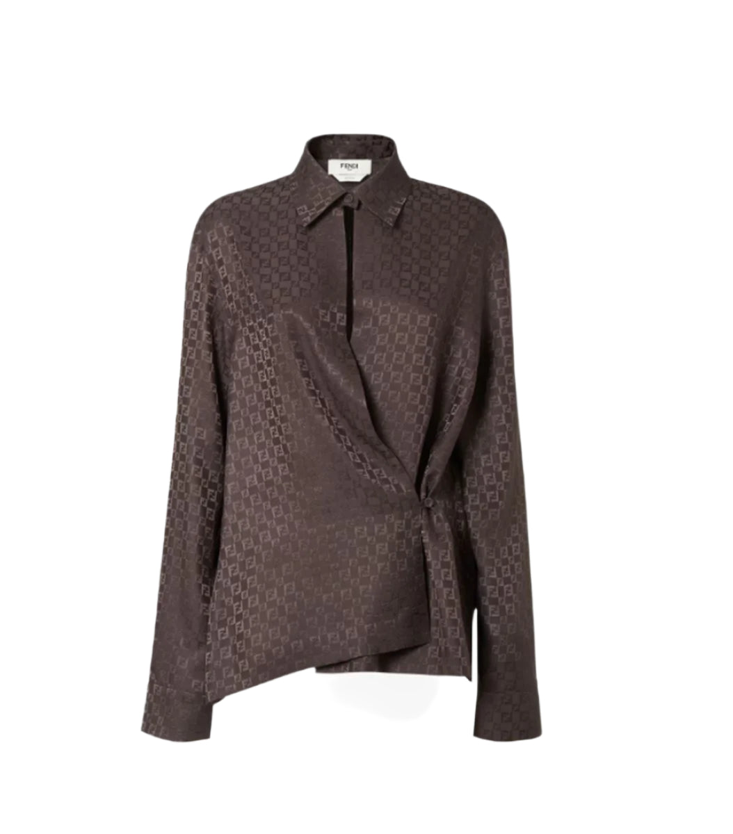 BROWN SILK FF JACQUARD SHIRT-FENDI-Verso