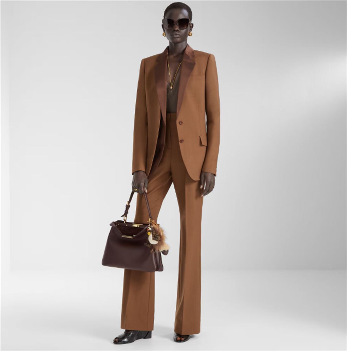 BROWN WOOL AND MOHAIR BLAZER-FENDI-Verso