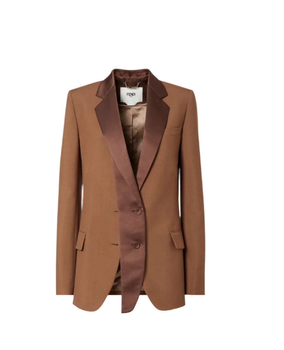 BROWN WOOL AND MOHAIR BLAZER-FENDI-Verso