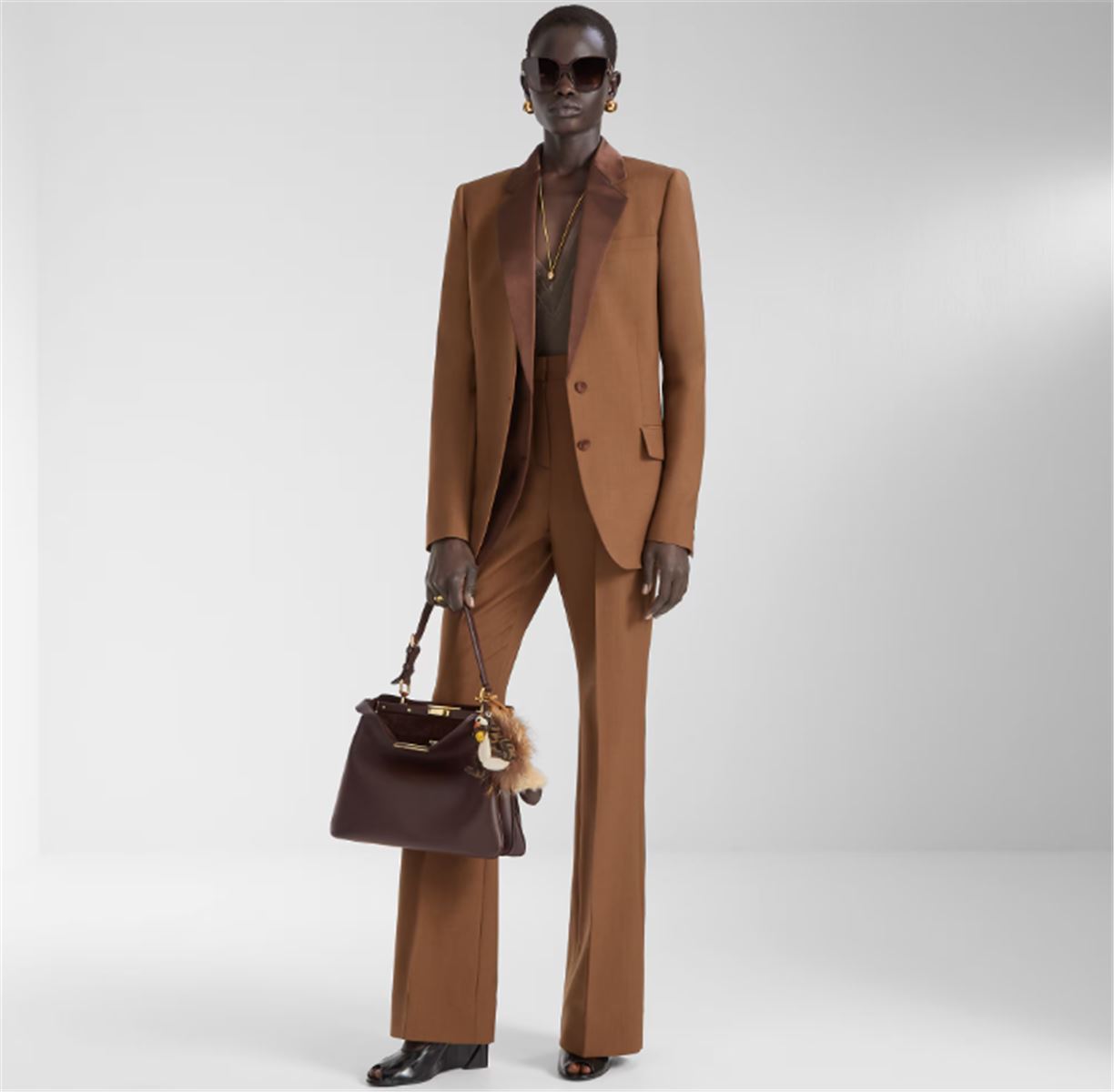 BROWN WOOL AND MOHAIR TROUSERS-FENDI-Verso