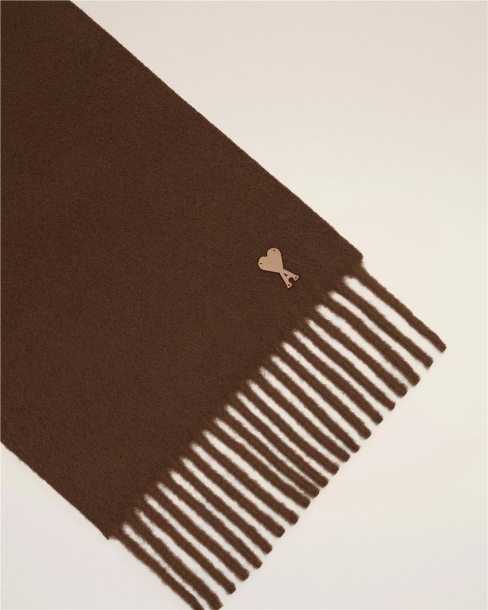 Brown wool scarf with ami de coeur patch-AMI-Verso