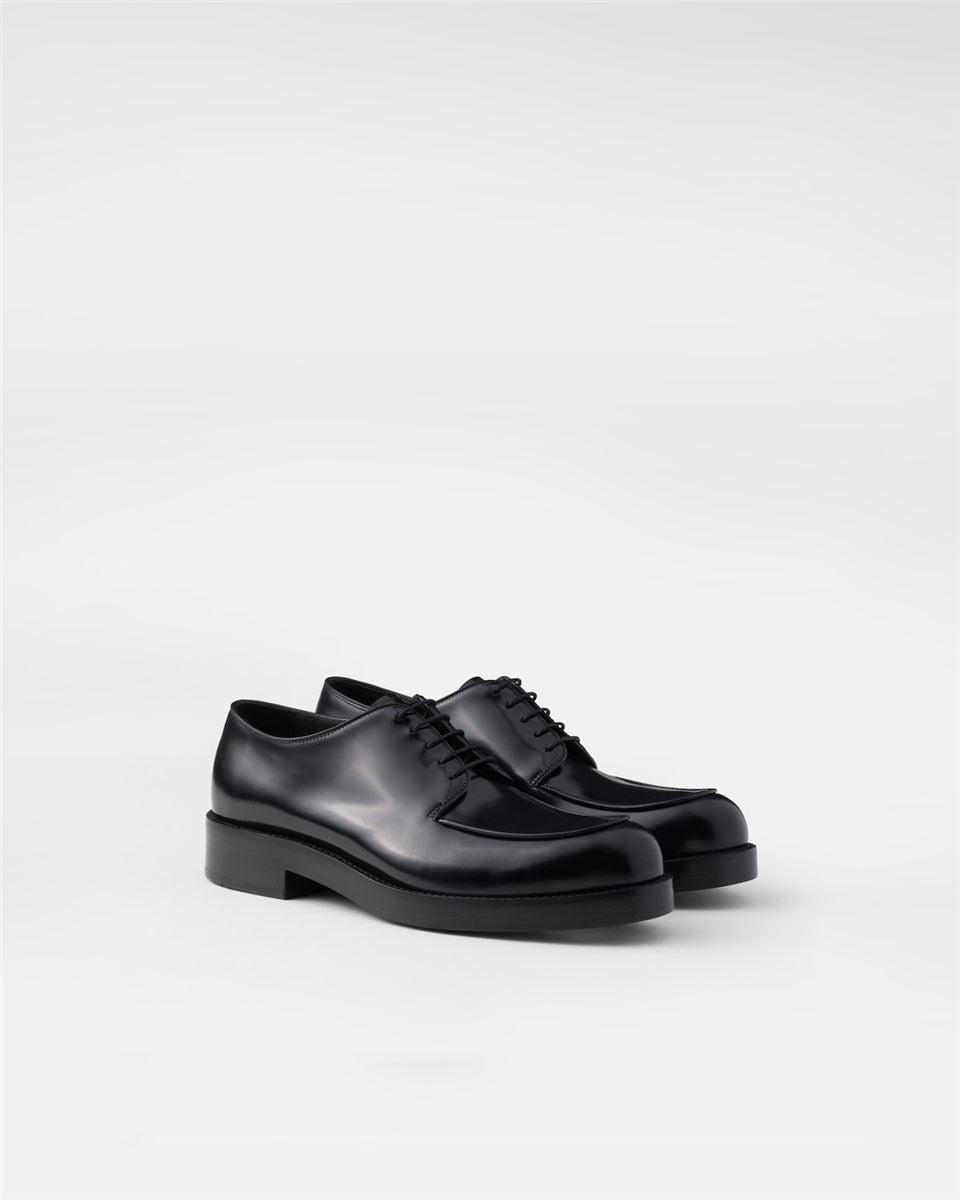BRUSHED LEATHER DERBY SHOES - PRADA - Verso