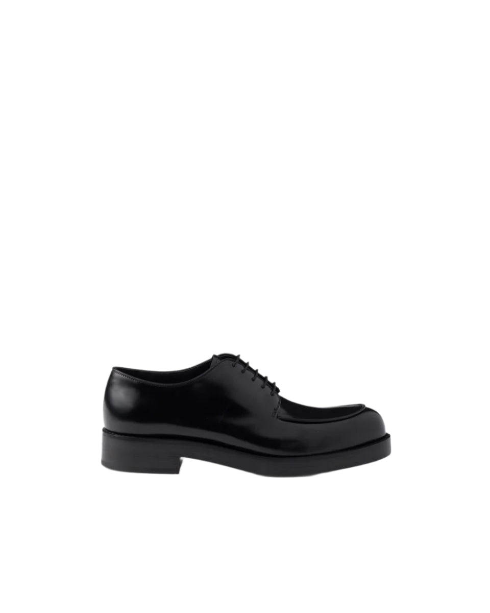 BRUSHED LEATHER DERBY SHOES - PRADA - Verso