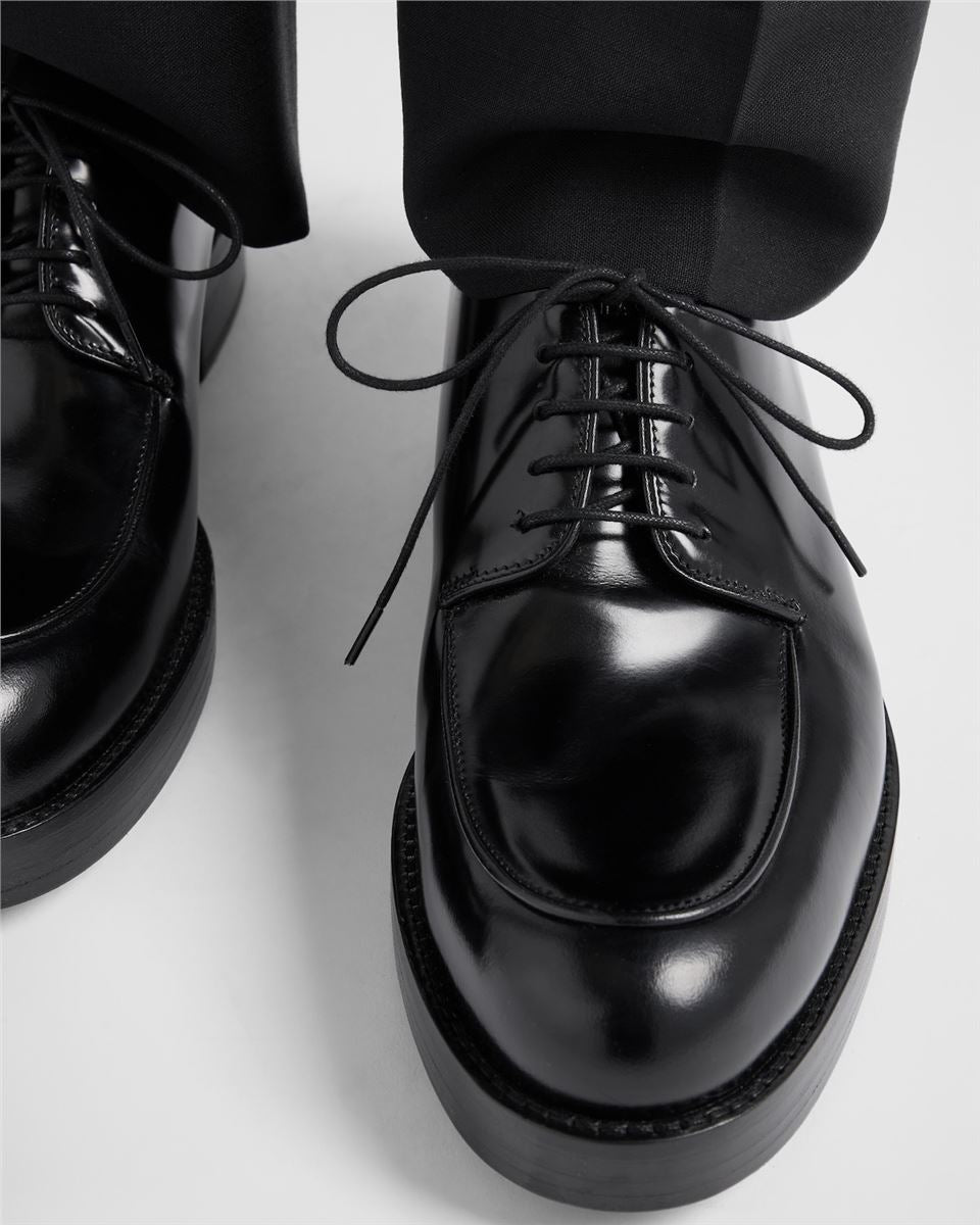 BRUSHED LEATHER DERBY SHOES - PRADA - Verso