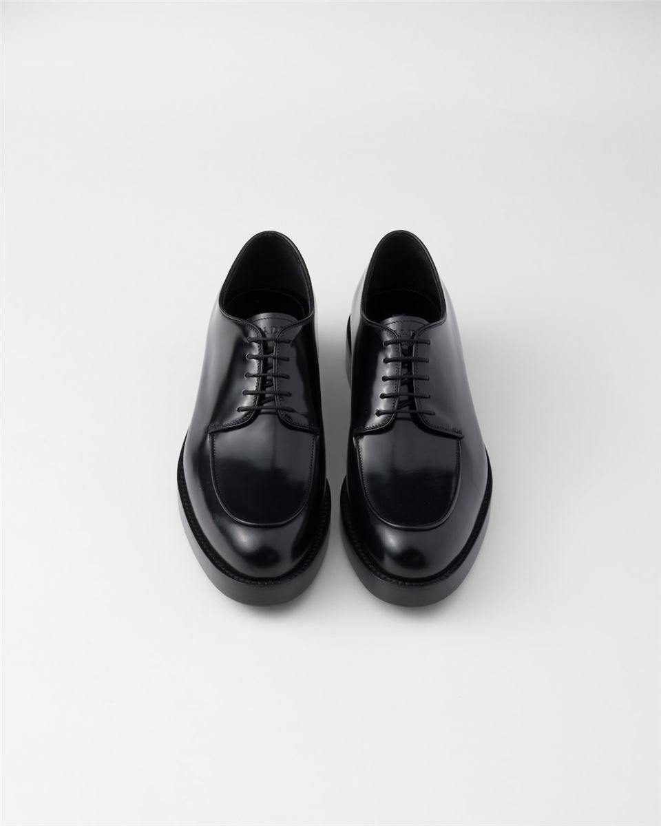 BRUSHED LEATHER DERBY SHOES - PRADA - Verso