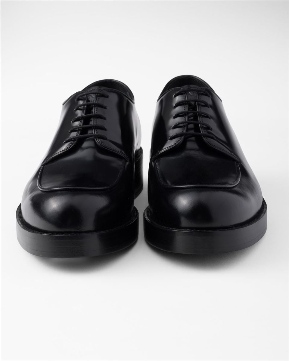 BRUSHED LEATHER DERBY SHOES - PRADA - Verso