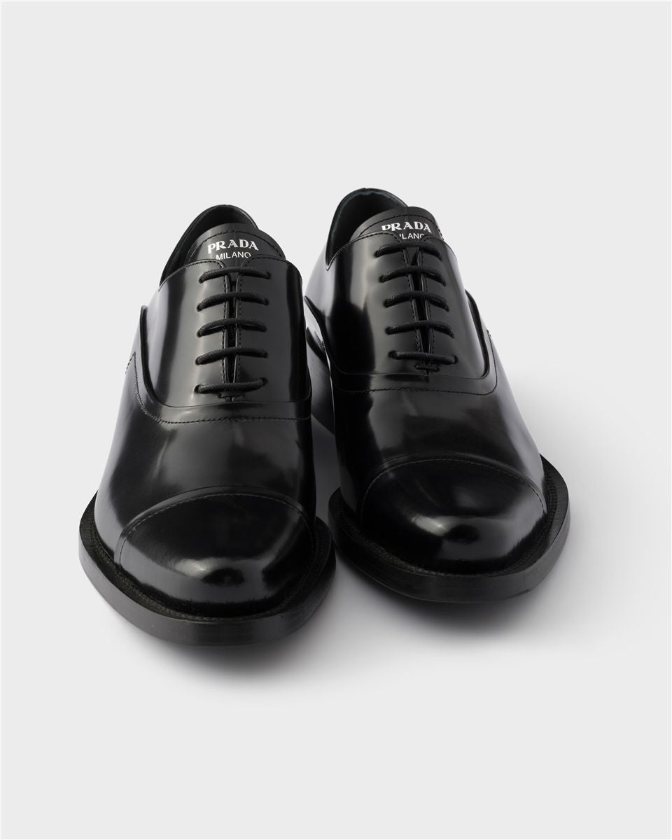 Brushed leather lace-up shoes-PRADA-Verso