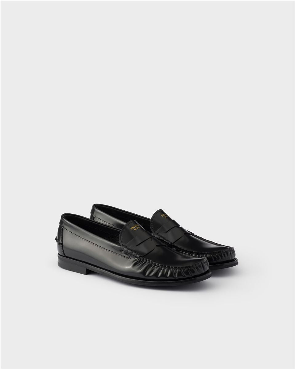 Brushed leather loafers-PRADA-Verso