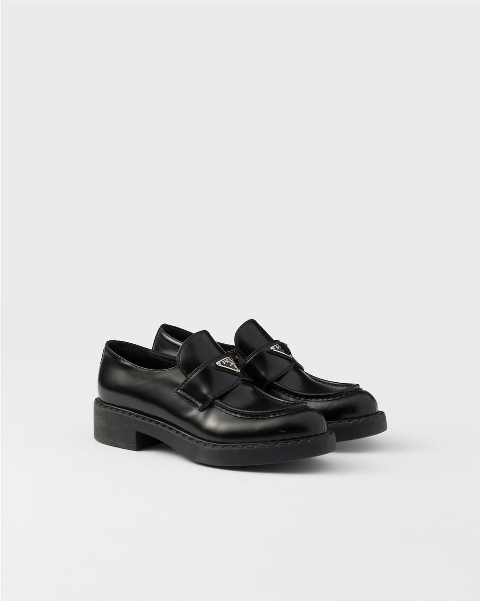 CHOCOLATE BRUSHED LEATHER LOAFERS-PRADA-Verso