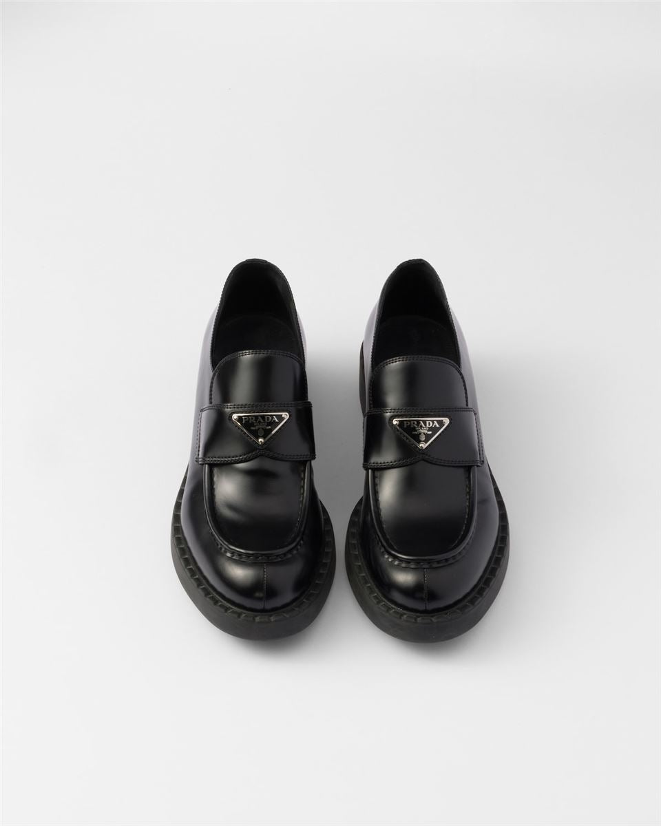 CHOCOLATE BRUSHED LEATHER LOAFERS-PRADA-Verso