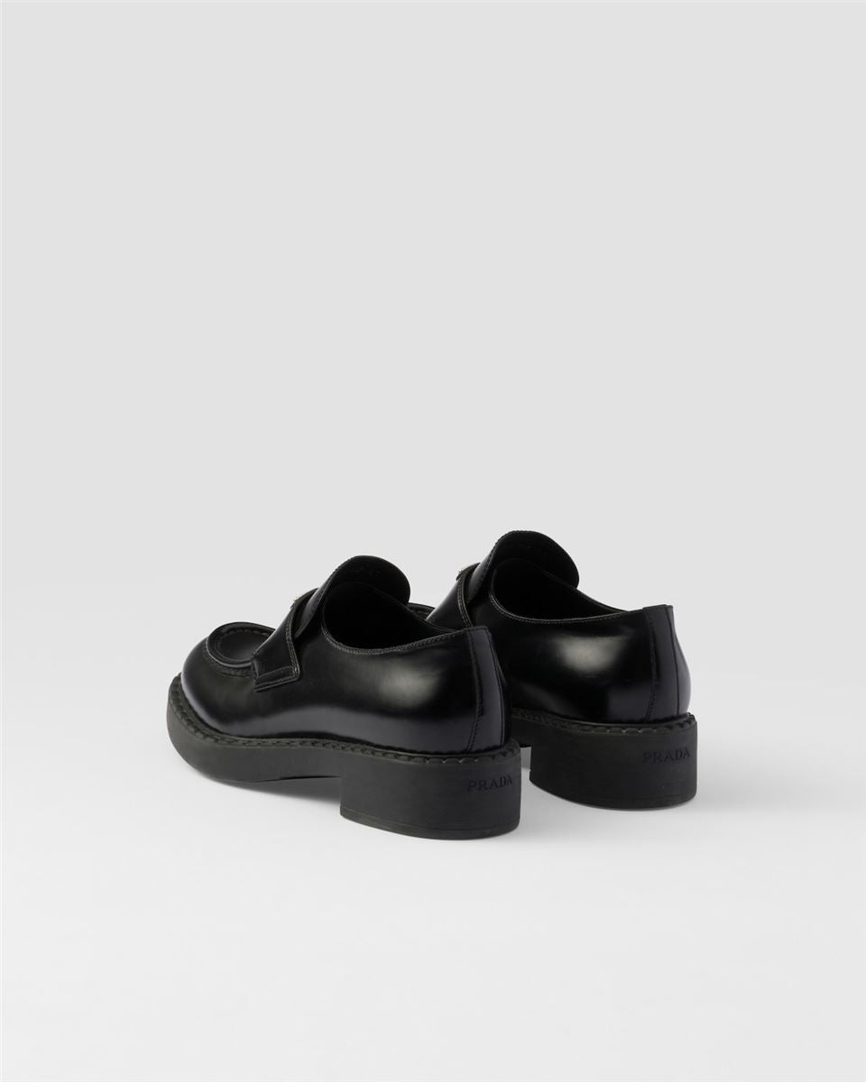 CHOCOLATE BRUSHED LEATHER LOAFERS-PRADA-Verso