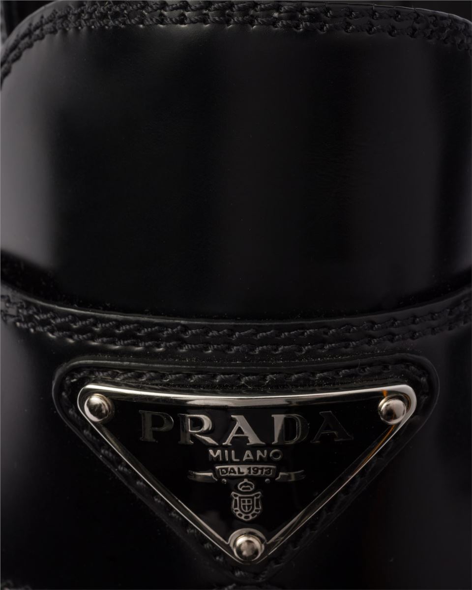 CHOCOLATE BRUSHED LEATHER LOAFERS-PRADA-Verso