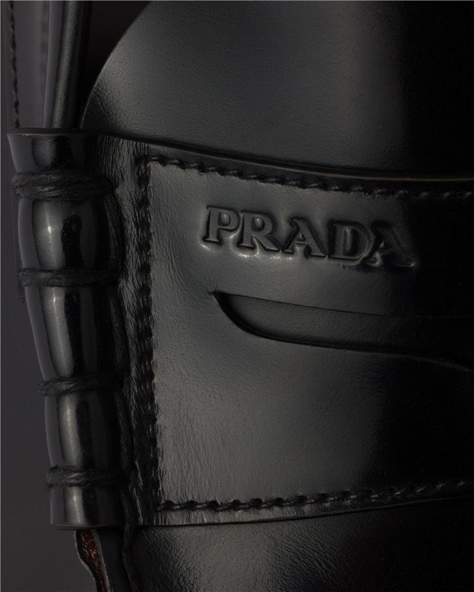 Brushed leather loafers-PRADA-Verso
