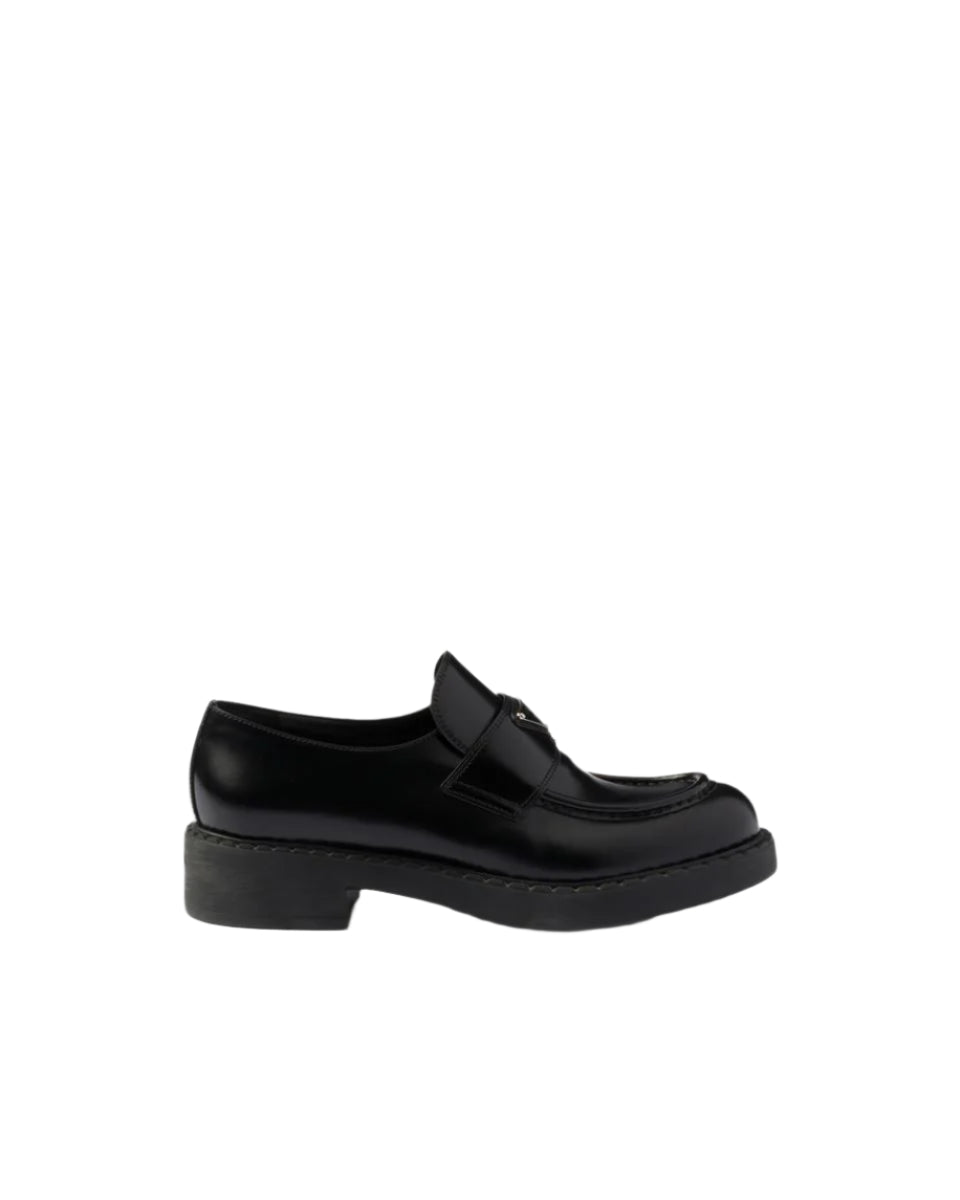 CHOCOLATE BRUSHED LEATHER LOAFERS-PRADA-Verso