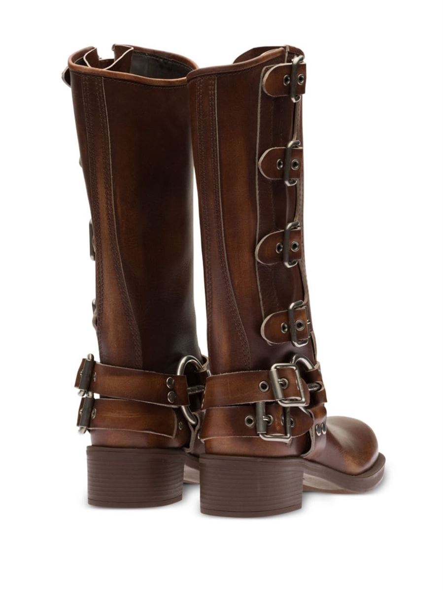 BUCKLE-DETAIL LEATHER BOOTS MIU MIU