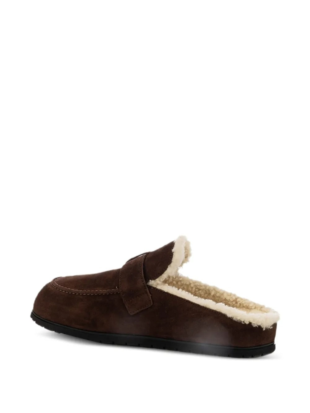 Buckle-fastening shearling-lined slippers-PRADA-Verso