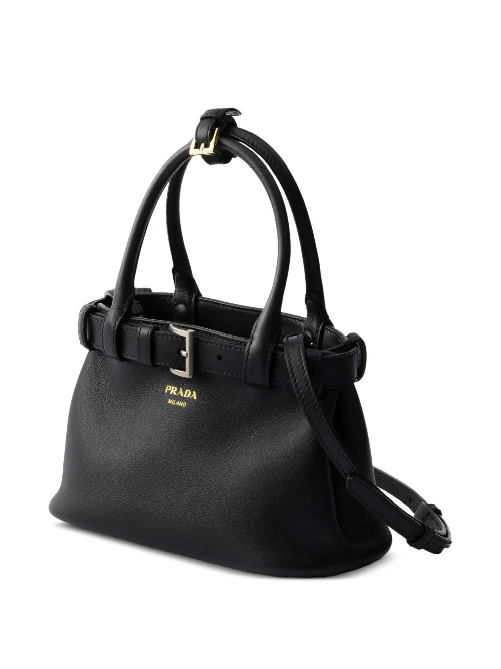 Buckle small leather bag with belt