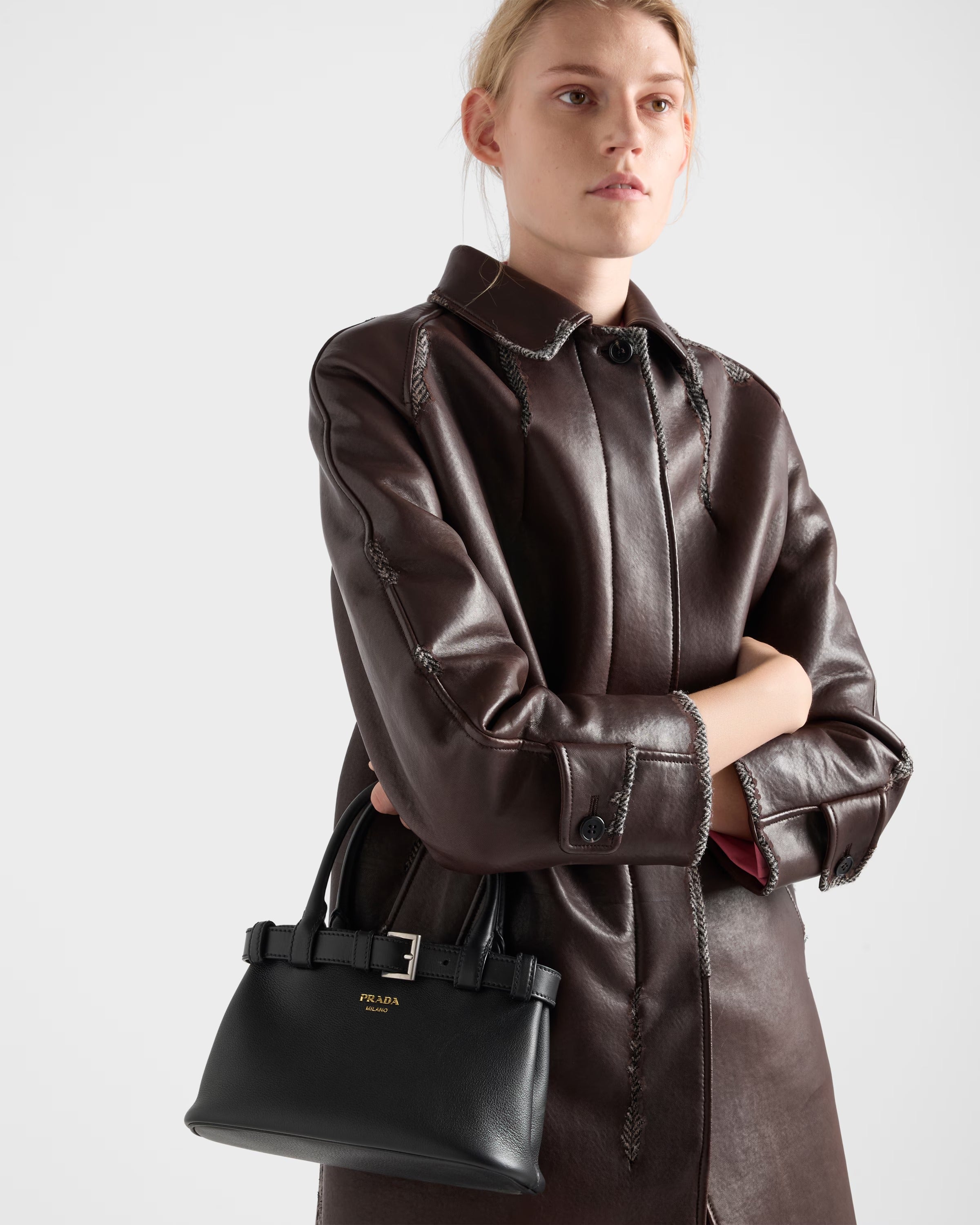 Buckle Small Leather Bag with Belt-PRADA-Verso