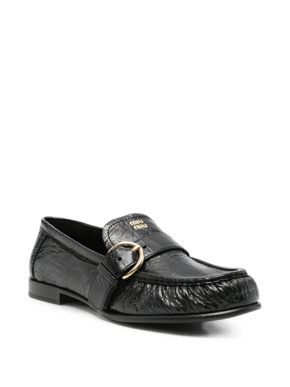 Buckled crinkled-leather loafers-MIU MIU-Verso