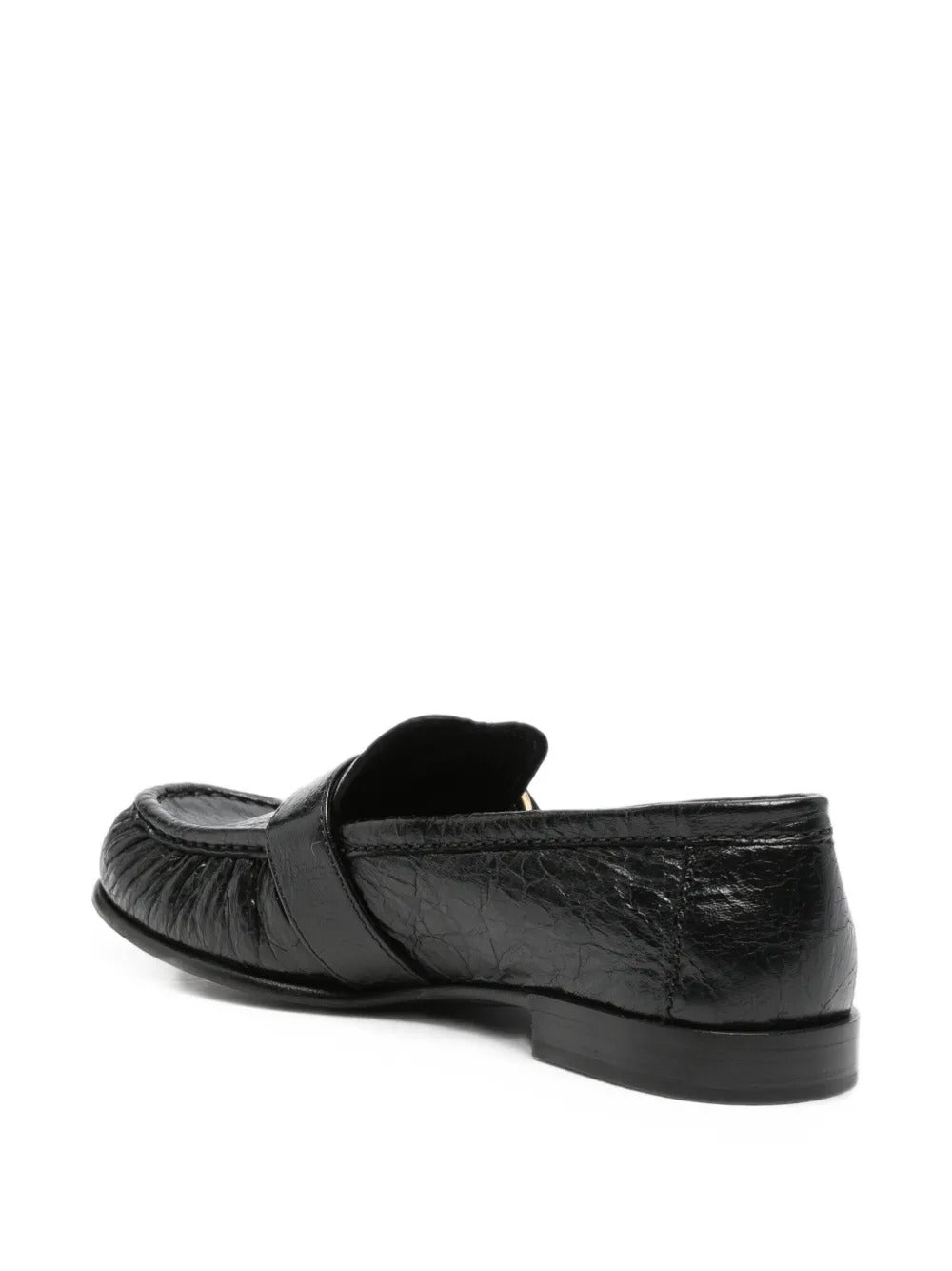 Buckled crinkled-leather loafers-MIU MIU-Verso