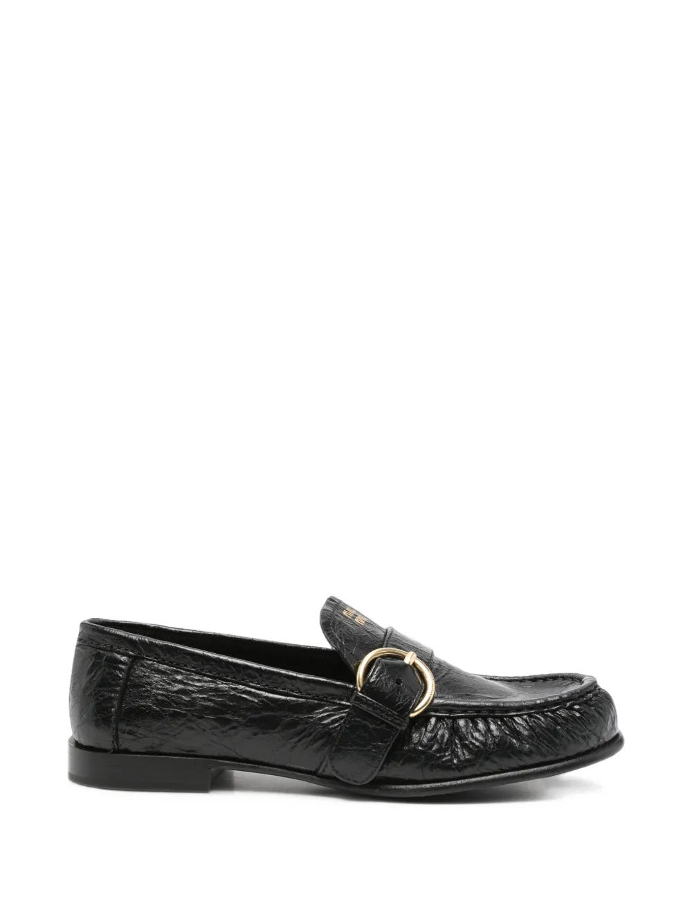 Buckled crinkled-leather loafers-MIU MIU-Verso