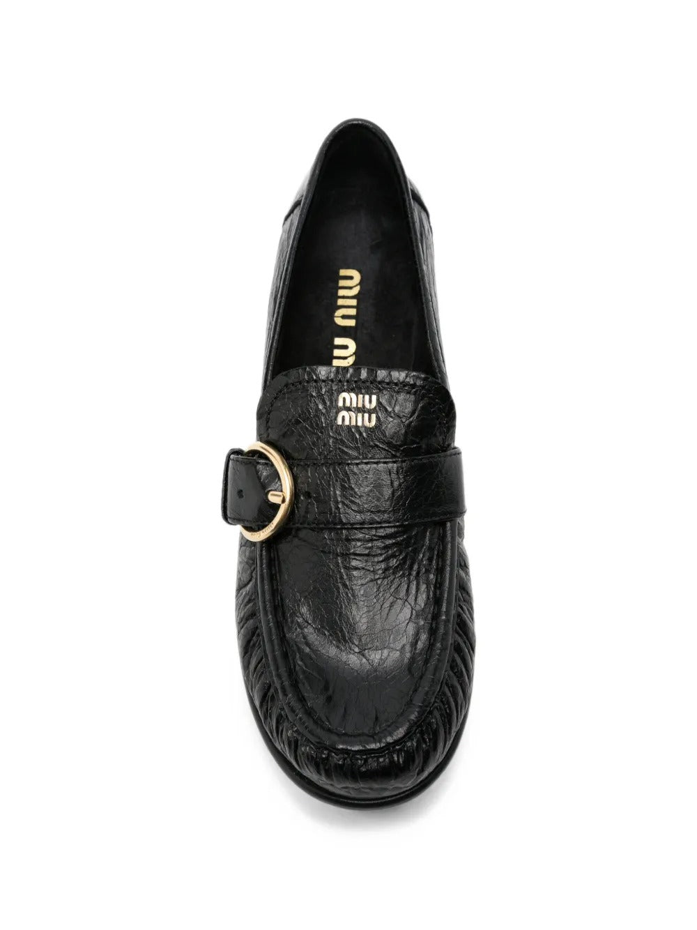 Buckled crinkled-leather loafers-MIU MIU-Verso