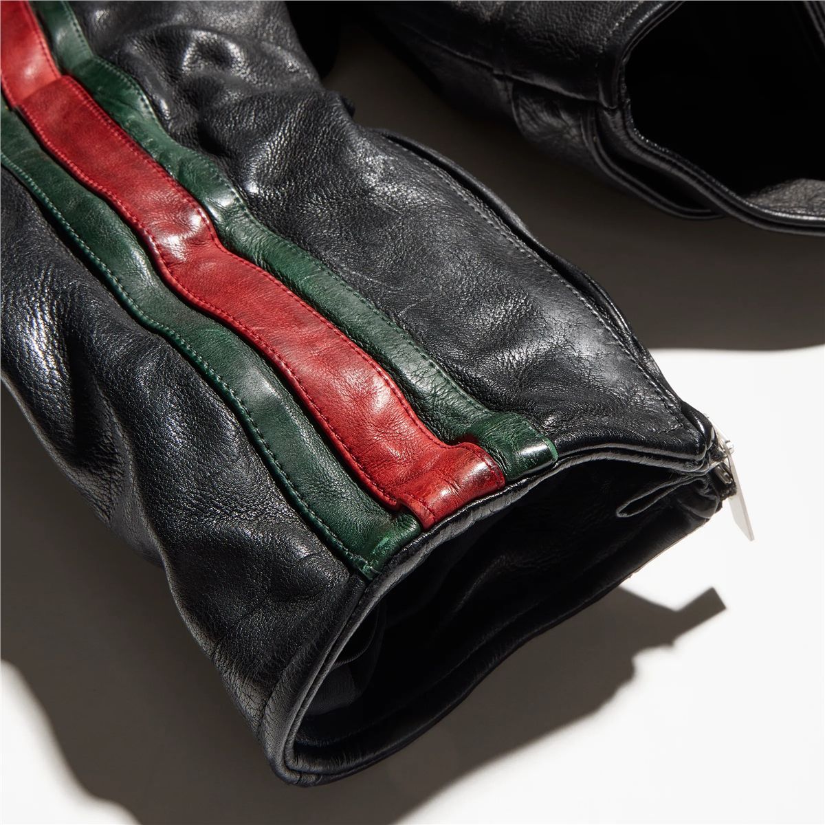 Buffalo leather biker jacket with web-GUCCI-Verso