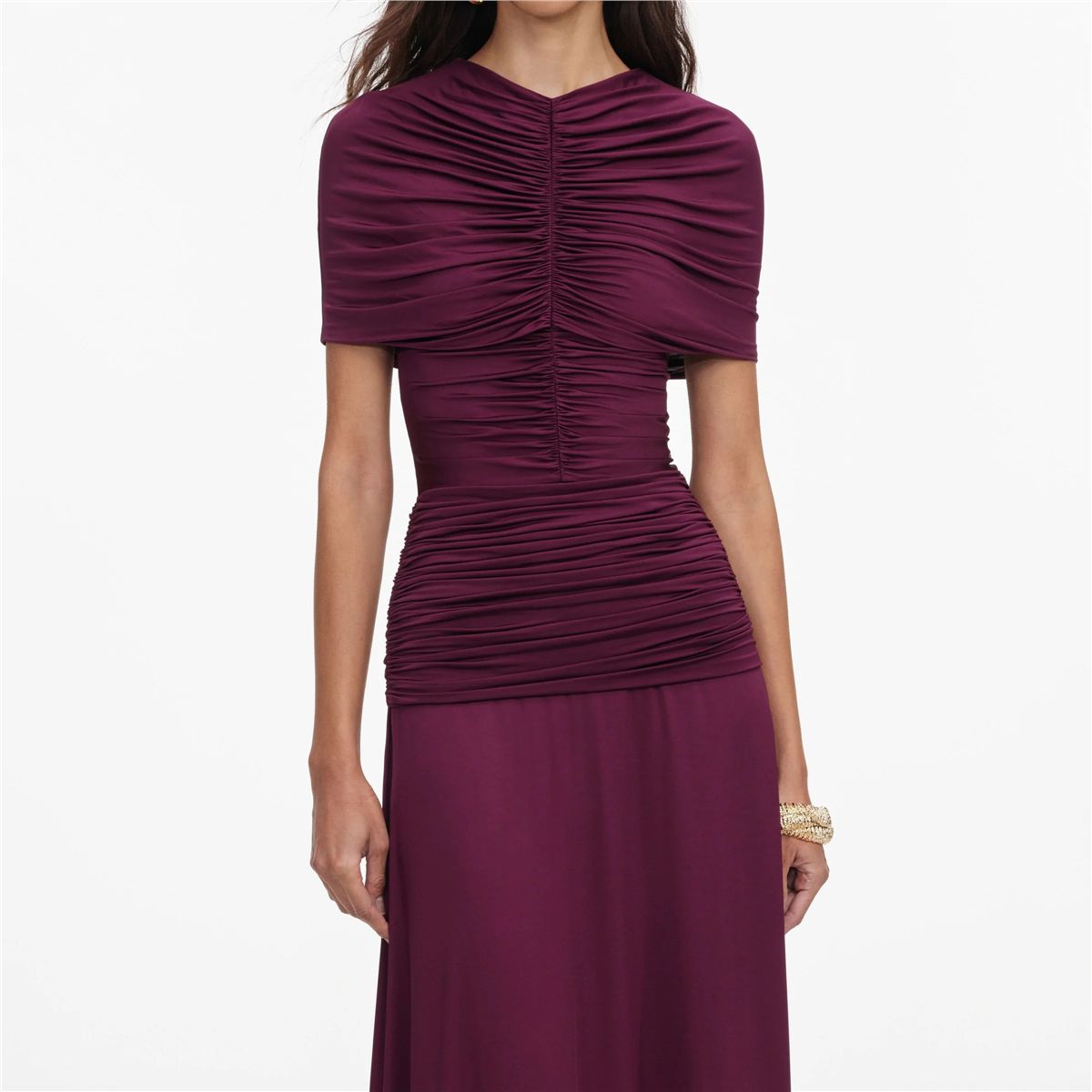 Burgundy Jersey Gathered Midi Dress-SELF-PORTRAIT-Verso