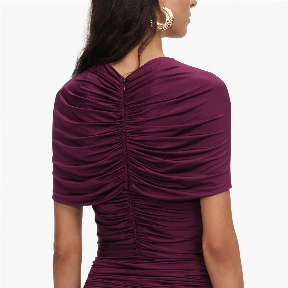 Burgundy Jersey Gathered Midi Dress-SELF-PORTRAIT-Verso