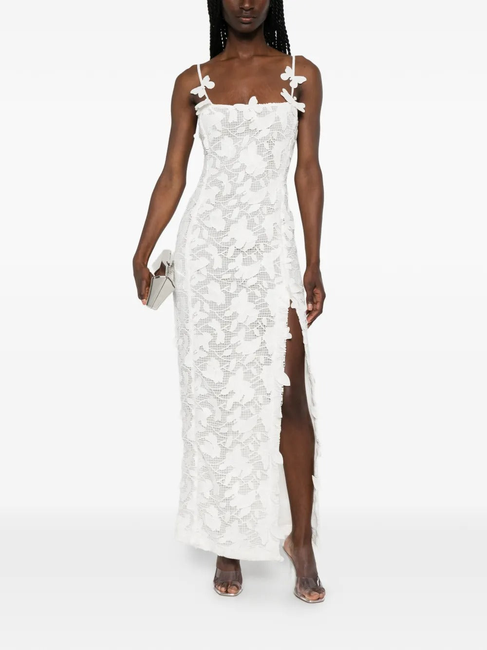 Butterfly-Appliqué Lace Maxi Dress-BLUMARINE-Verso