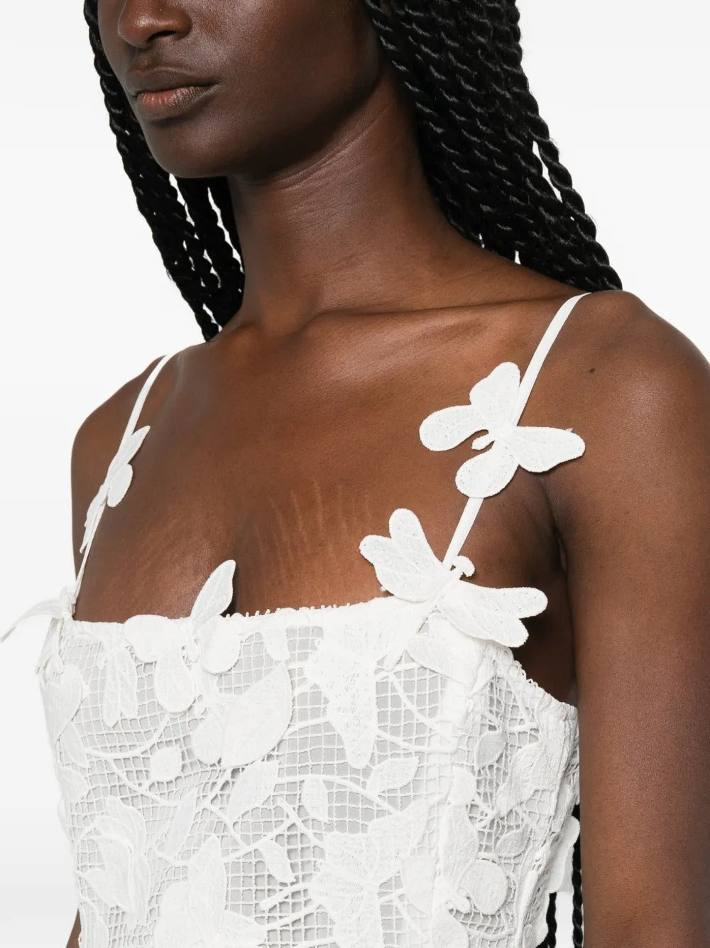 Butterfly-Appliqué Lace Maxi Dress-BLUMARINE-Verso