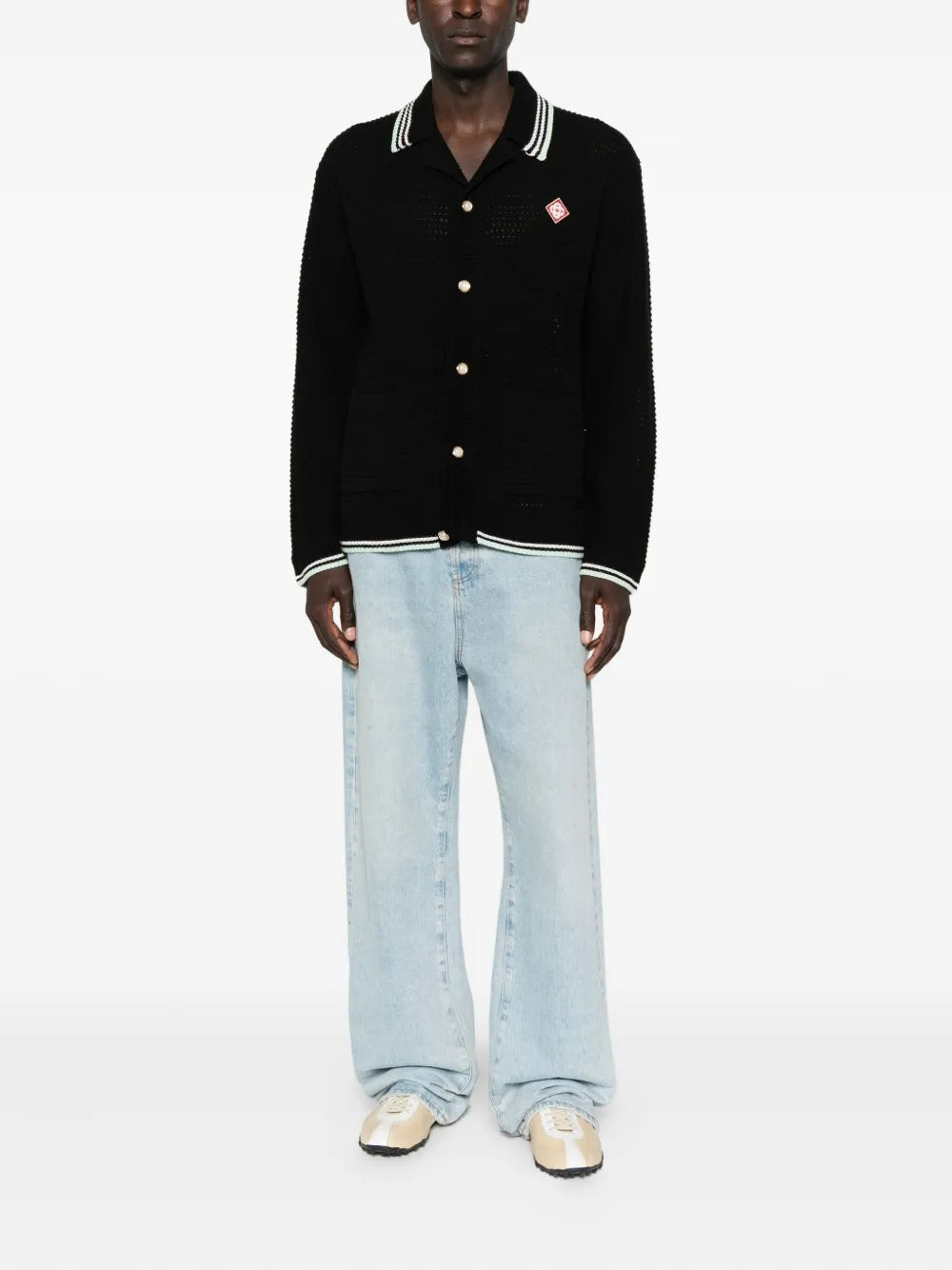 Buttoned Ribbed Knit Cardigan-CASABLANCA-Verso