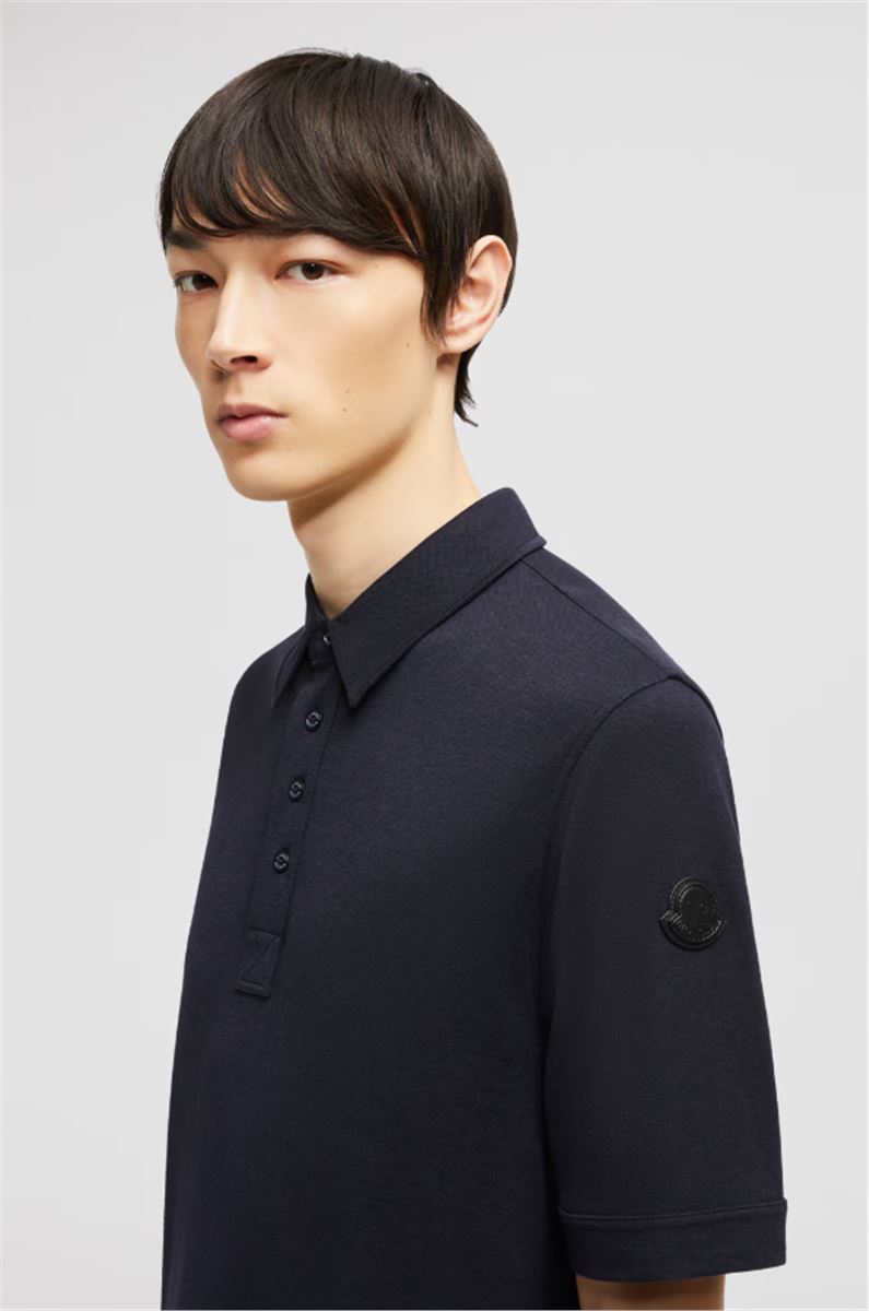 DOUBLE LEATHER LOGO COTTON POLO SHIRT - MONCLER - Verso