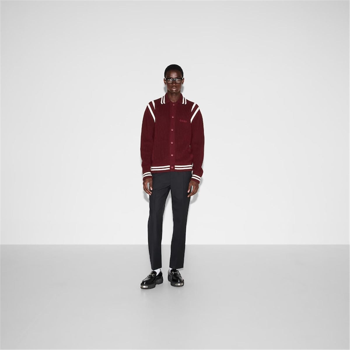 KNIT WOOL CARDIGAN WITH EMBROIDERY - GUCCI - Verso