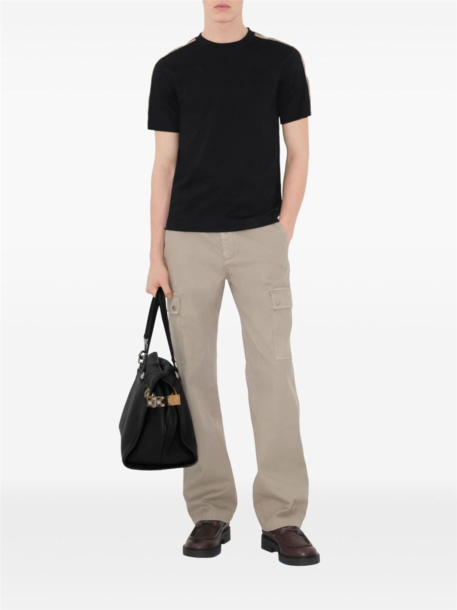 CHECKERED-TRIM COTTON T-SHIRT