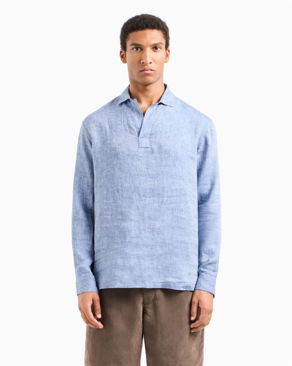 polo shirt in pure linen canvas
