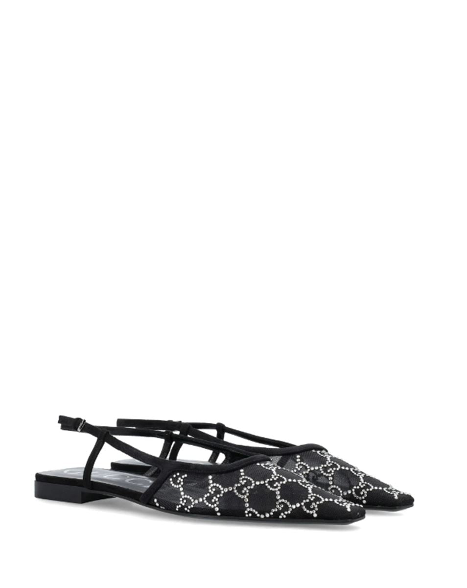 GG CRYSTAL-EMBELLISHED BALLERINA SHOES GUCCI