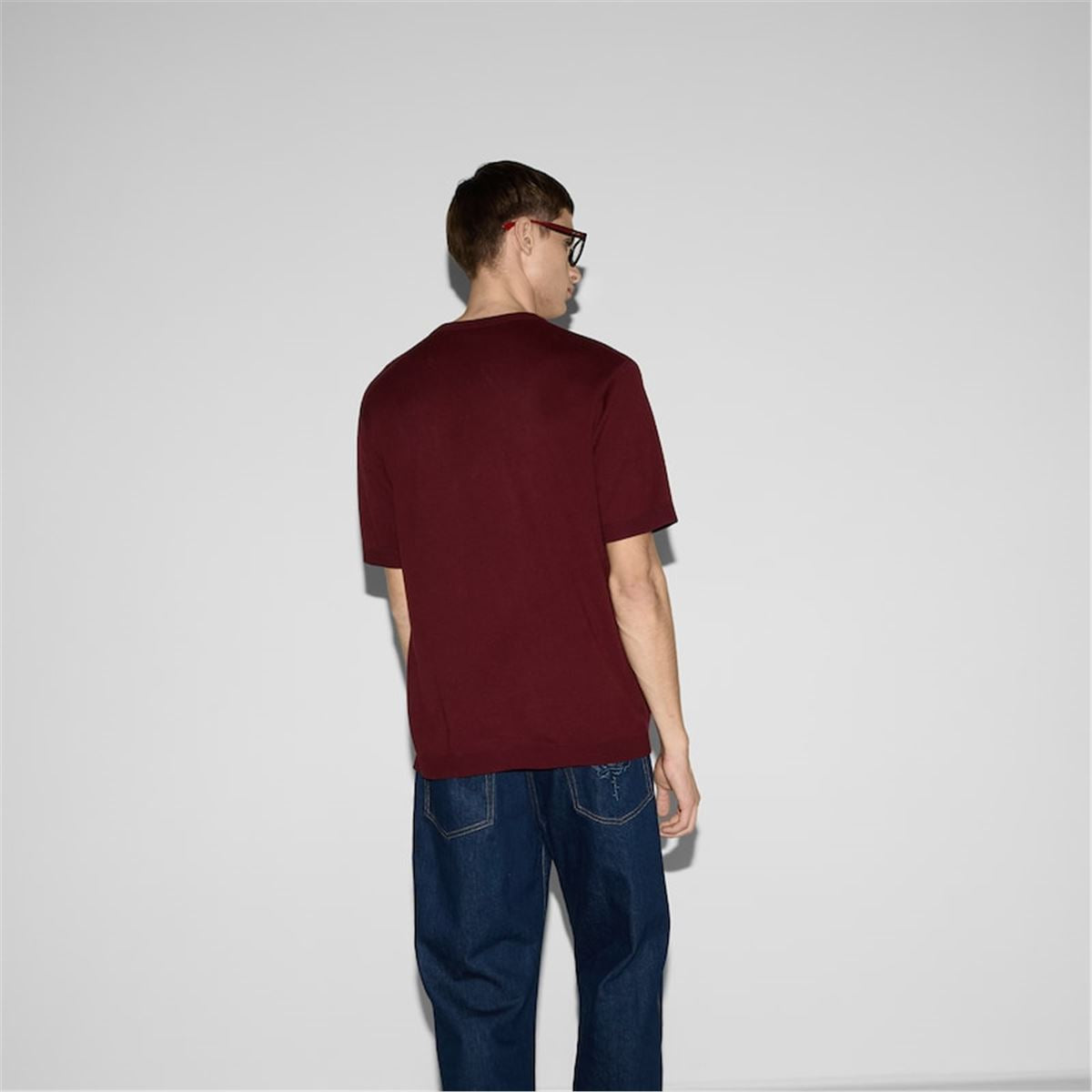 SILK COTTON T-SHIRT WITH GUCCI INTARSIA - GUCCI - Verso