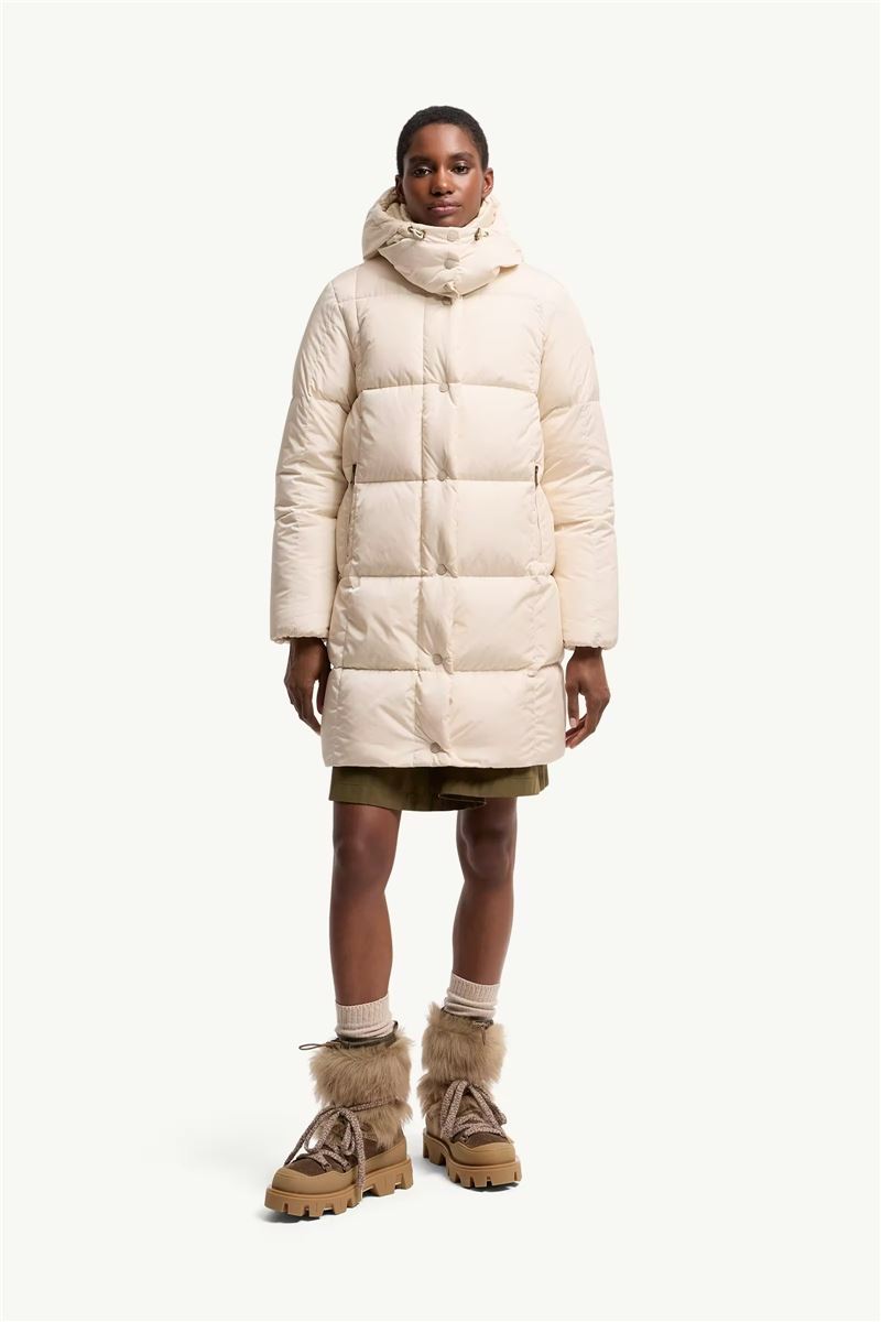 Litte square-quilted hooded long down jacket-MONCLER-Verso