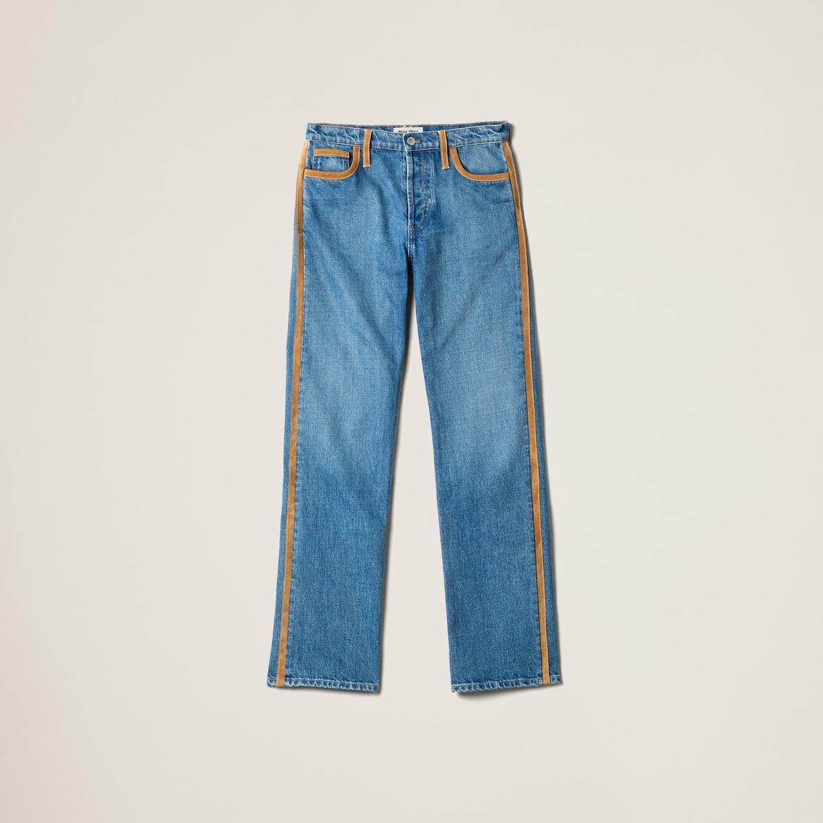 DENIM AND LEATHER JEANS