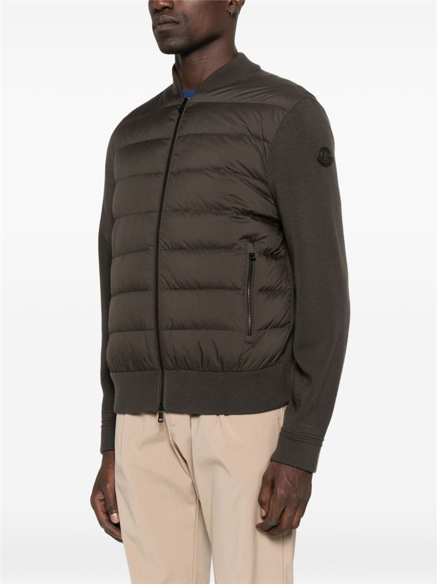 Padded wool zip-up cardigan