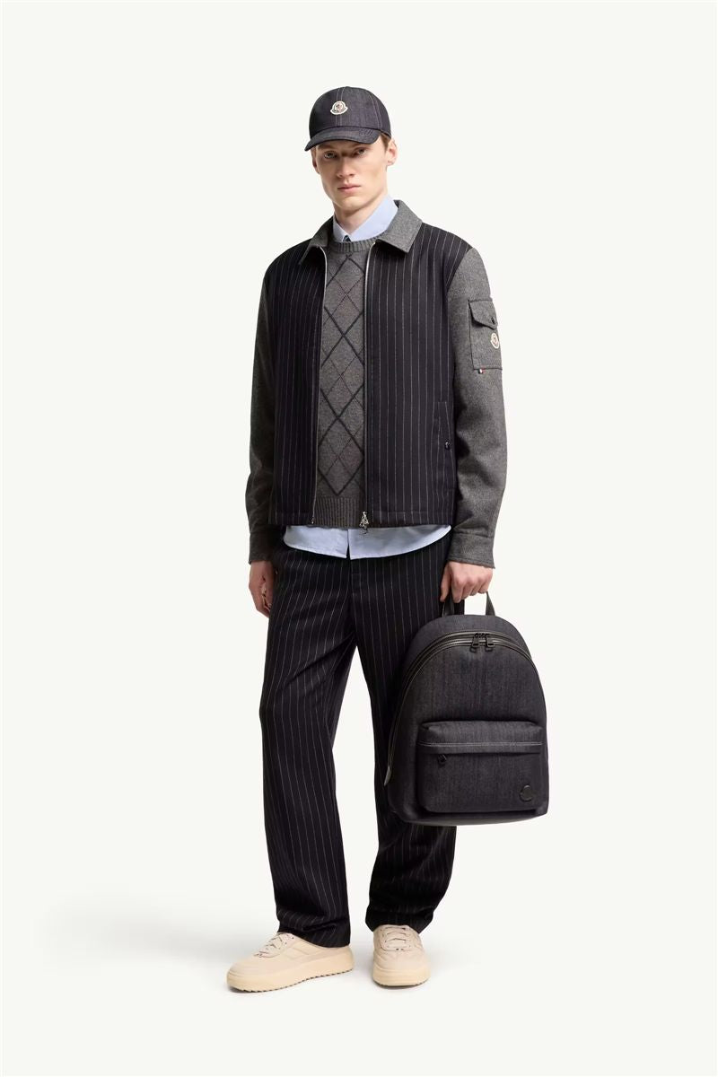 Herringbone wool blend zip-up shirt-MONCLER-Verso