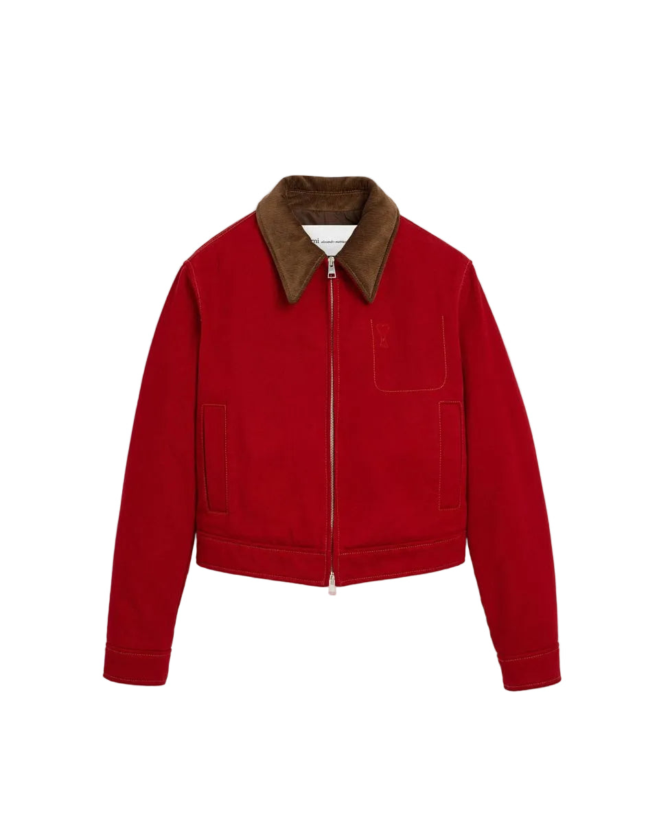 Red Cotton Zipped Jacket with Ami de Coeur