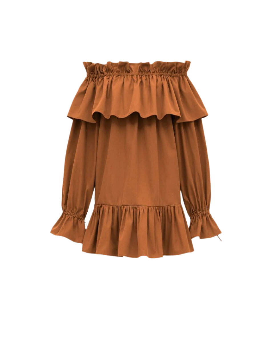 RUFFLED DRESS IN COTTON TWILL -  SAINT LAURENT -  Verso