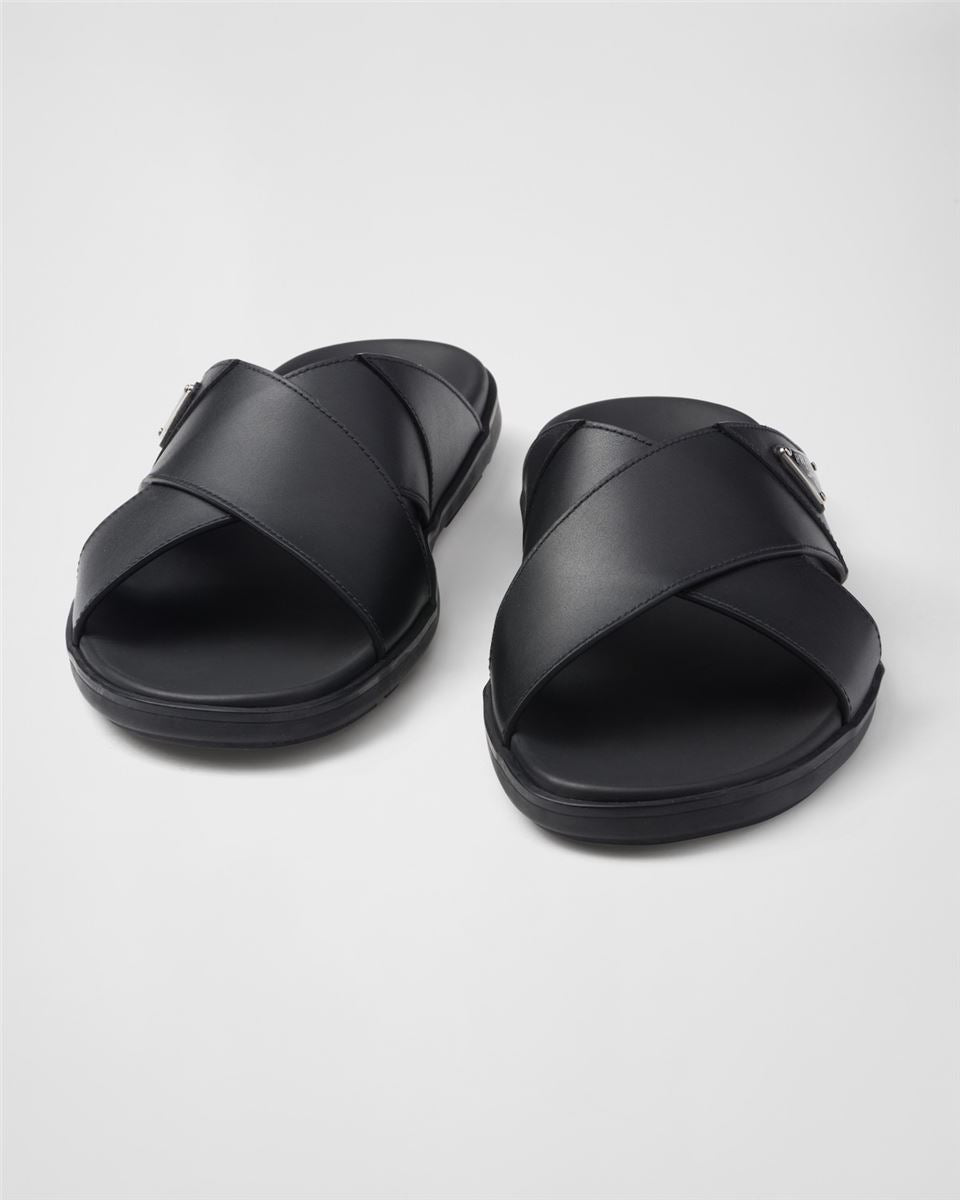 LEATHER CRISSCROSS SLIDES - PRADA - Verso