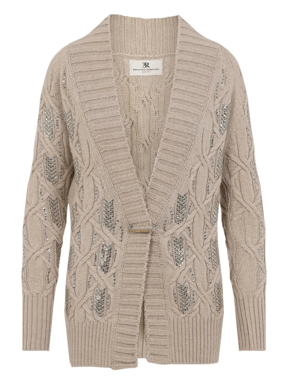 Cable-knit embellished cardigan-ERMANNO SCERVINO-Verso
